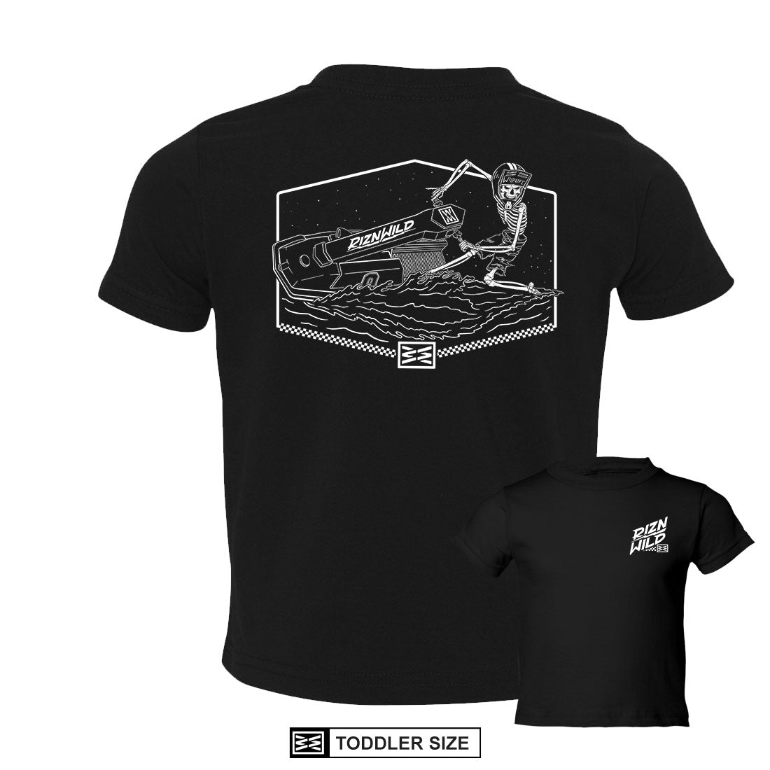 RIZNWILD skeleton racing a vintage jet ski toddler tee design